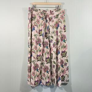 Soft Surroundings Mixed Floral Linen Blend Tie Waist Maxi Skirt Size XL